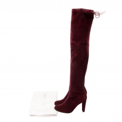 Pre Owned Stuart Weitzman Maroon Suede Highland Thigh High Boots Size 39.5
