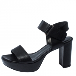 Stuart Weitzman Black Leather Causeway City Platform Sandals Size 37.5