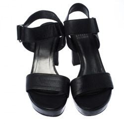 Stuart Weitzman Black Leather Causeway City Platform Sandals Size 37.5