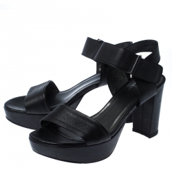 Stuart Weitzman Black Leather Causeway City Platform Sandals Size 37.5