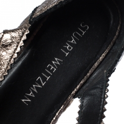 Stuart Weitzman Metallic Lasercut Textured Leather Ozarks Espadrilles Flat Size 37.5
