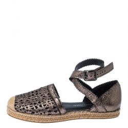 Stuart Weitzman Metallic Lasercut Textured Leather Ozarks Espadrilles Flat Size 37.5