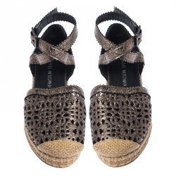Stuart Weitzman Metallic Lasercut Textured Leather Ozarks Espadrilles Flat Size 37.5