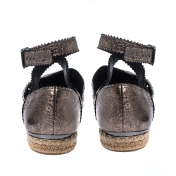 Stuart Weitzman Metallic Lasercut Textured Leather Ozarks Espadrilles Flat Size 37.5