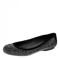Stuart Weitzman Black Suede Embellished Ballet Flats Size 37.5