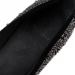 Stuart Weitzman Black Suede Embellished Ballet Flats Size 37.5