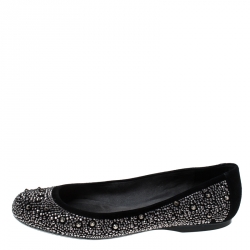 Stuart Weitzman Black Suede Embellished Ballet Flats Size 37.5