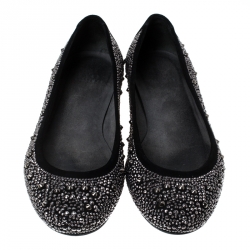 Stuart Weitzman Black Suede Embellished Ballet Flats Size 37.5