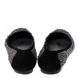 Stuart Weitzman Black Suede Embellished Ballet Flats Size 37.5