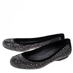 Stuart Weitzman Black Suede Embellished Ballet Flats Size 37.5