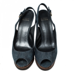 Stuart Weitzman Blue Denim Peep Toe Platform Slingback Sandals Size 40