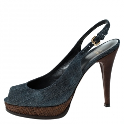 Stuart Weitzman Blue Denim Peep Toe Platform Slingback Sandals Size 40