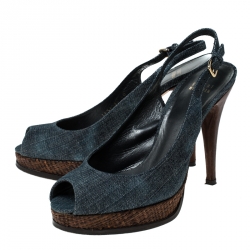 Stuart Weitzman Blue Denim Peep Toe Platform Slingback Sandals Size 40