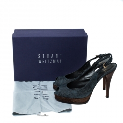 Stuart Weitzman Blue Denim Peep Toe Platform Slingback Sandals Size 40
