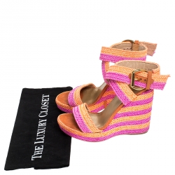 Pre Owned Stuart Weitzman Pink/Orange Braided Leather Ankle Strap Wedge Platform Sandals Size 36