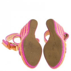 Pre Owned Stuart Weitzman Pink/Orange Braided Leather Ankle Strap Wedge Platform Sandals Size 36