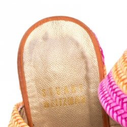 Pre Owned Stuart Weitzman Pink/Orange Braided Leather Ankle Strap Wedge Platform Sandals Size 36