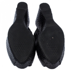 Stuart Weitzman Black Woven Leather Peep Toe Wedge Slingback Sandals Size 40