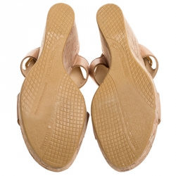 Stuart Weitzman Beige Leather Open Toe Cork Wedge Slingback Sandals Size 37