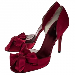 Stuart Weitzman Red Satin Bow D'orsay Pumps Size 41