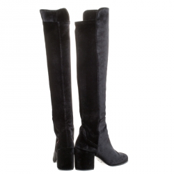 Pre Owned Stuart Weitzman Black Stretch Velvet Over The Knee Block Heel Boots Size 38