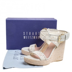 Stuart Weitzman White Lace Guipure Wedge Espadrille Sandals Size 38