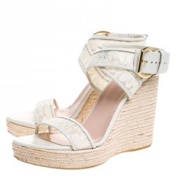 Stuart Weitzman White Lace Guipure Wedge Espadrille Sandals Size 38