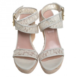Stuart Weitzman White Lace Guipure Wedge Espadrille Sandals Size 38