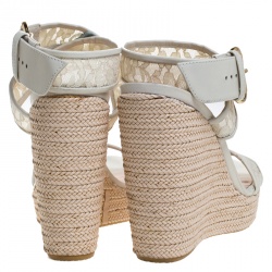 Stuart Weitzman White Lace Guipure Wedge Espadrille Sandals Size 38