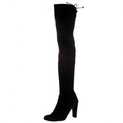 Stuart Weitzman Black Suede Leather Highland Over The Knee Boots Size 39
