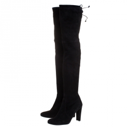 Stuart Weitzman Black Suede Leather Highland Over The Knee Boots Size 39