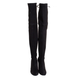 Stuart Weitzman Black Suede Leather Highland Over The Knee Boots Size 37
