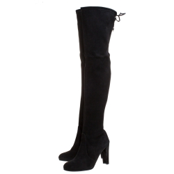 Stuart Weitzman Black Suede Leather Highland Over The Knee Boots Size 37