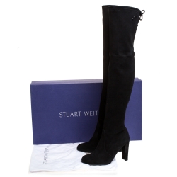 Stuart Weitzman Black Suede Leather Highland Over The Knee Boots Size 37