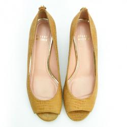 Stuart Weitzman Beige Lizard Embossed Logosavoir Peep Toe Pumps Size 37