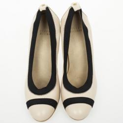 Stuart Weitzman Cream &amp; Black Elastic Trim Easily Pumps Size 39.5