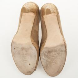 Stuart Weitzman Beige Suede Peep Toe Pumps Size 41.5