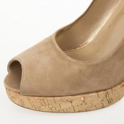 Stuart Weitzman Beige Suede Peep Toe Pumps Size 41.5