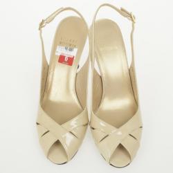 Stuart Weitzman Nude Patent Peekaboo Slingback Sandals Size 36.5
