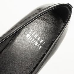 Pre Owned Stuart Weitzman Black Patent Lovebow Peep Toe Wedges Size 36.5