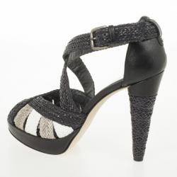 Pre Owned Stuart Weitzman Black Bradford Woven Braided Leather Platform Sandals Size 38.5