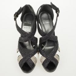 Pre Owned Stuart Weitzman Black Bradford Woven Braided Leather Platform Sandals Size 38.5