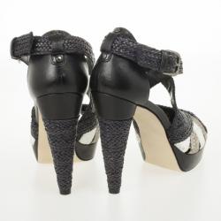 Pre Owned Stuart Weitzman Black Bradford Woven Braided Leather Platform Sandals Size 38.5
