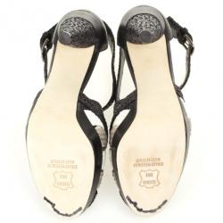 Pre Owned Stuart Weitzman Black Bradford Woven Braided Leather Platform Sandals Size 38.5