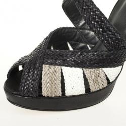 Pre Owned Stuart Weitzman Black Bradford Woven Braided Leather Platform Sandals Size 38.5