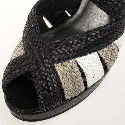 Pre Owned Stuart Weitzman Black Bradford Woven Braided Leather Platform Sandals Size 38.5