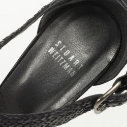 Pre Owned Stuart Weitzman Black Bradford Woven Braided Leather Platform Sandals Size 38.5