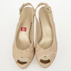 Stuart Weitzman Beige Snake Embossed Capexcise Slingback Wedges Sandals Size 39