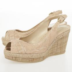 Stuart Weitzman Beige Snake Embossed Capexcise Slingback Wedges Sandals Size 39