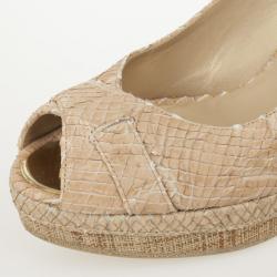 Stuart Weitzman Beige Snake Embossed Capexcise Slingback Wedges Sandals Size 39